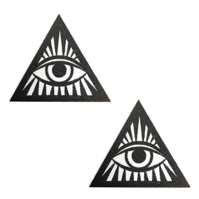 Black and white glitter triangle eye nipple pasties shown on a clean background