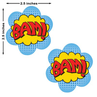 Red and Blue Comic BAM Nipple Pasties shown on their own with a colorful printed design
