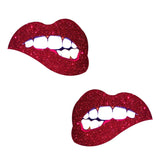 Freaking Awesome Bite Me Red Glitter Lip Pasties, Freaking Awesome Nipple Pasties - NevaNude
