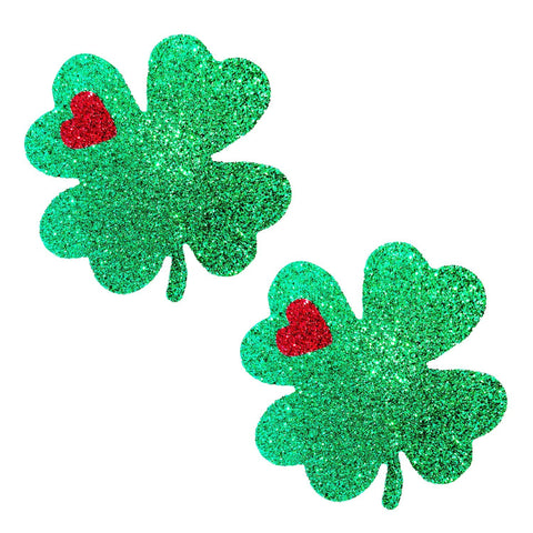 Kiss Me I'm Irish Green Glitter Clover Pasties!, Patrick's Day Nipple Pasties - NevaNude