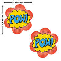Red and Yellow Comic POW Nipple Pasties shown on their own with a colorful printed design