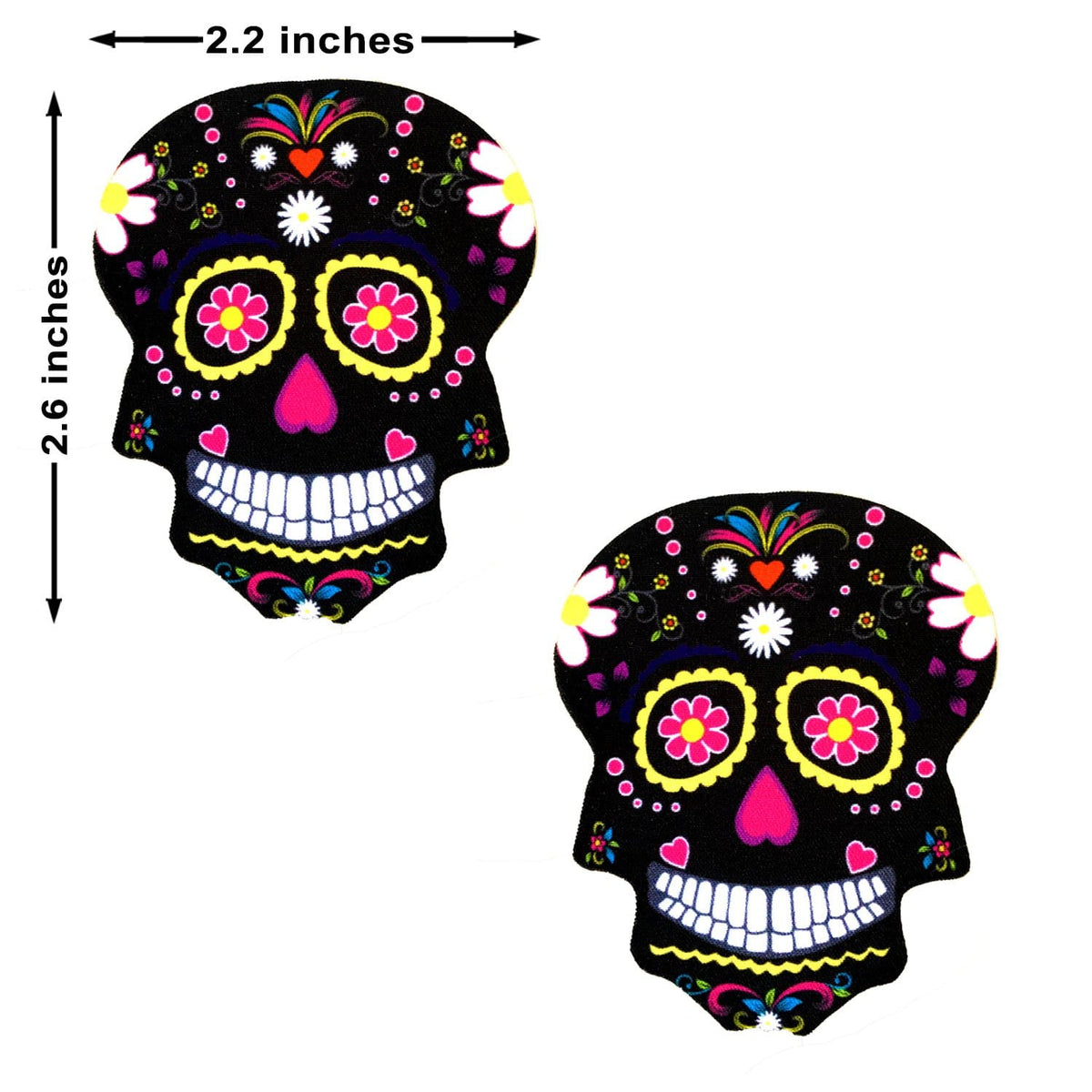 Blacklight sugar skull nipple pasties that glow under UV light for Dia de los Muertos