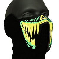Black LED sound reactive light up face mask laid out to show color and finish