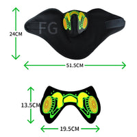 Alternate view of black LED sound reactive light up face mask showing the full shape