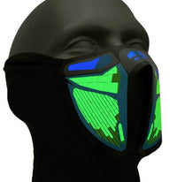 Another angle of black LED sound reactive light up face mask showing color and outline