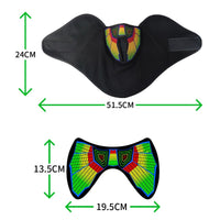 Overhead view of black LED sound reactive light up face mask set against a simple background