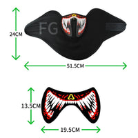 Clear product view of black LED sound reactive light up face mask showing size and shape