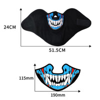 Full product view of black LED sound reactive light up face mask ready to wear