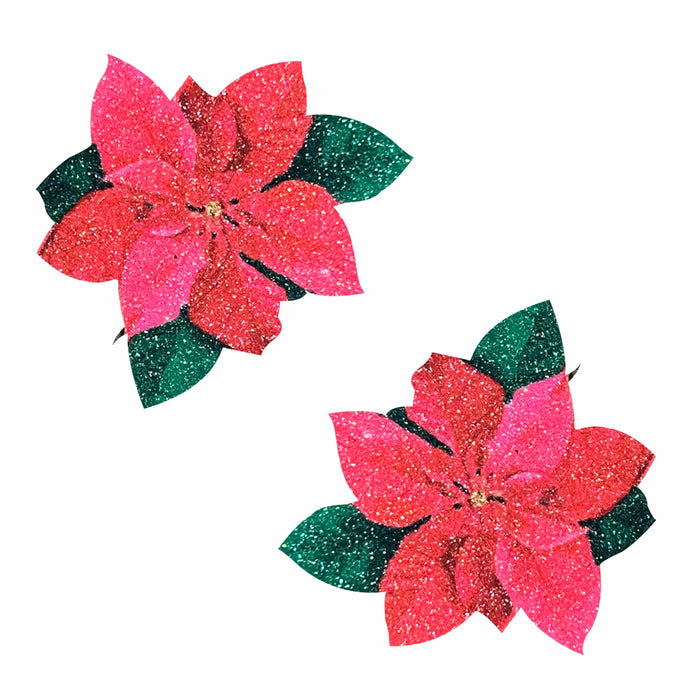 Pretty Poinsettia Glitter Flower Nipple Cover Pasties