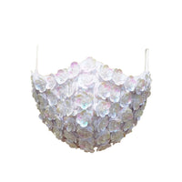 White pearl flower face mask shown on its own with filter pocket