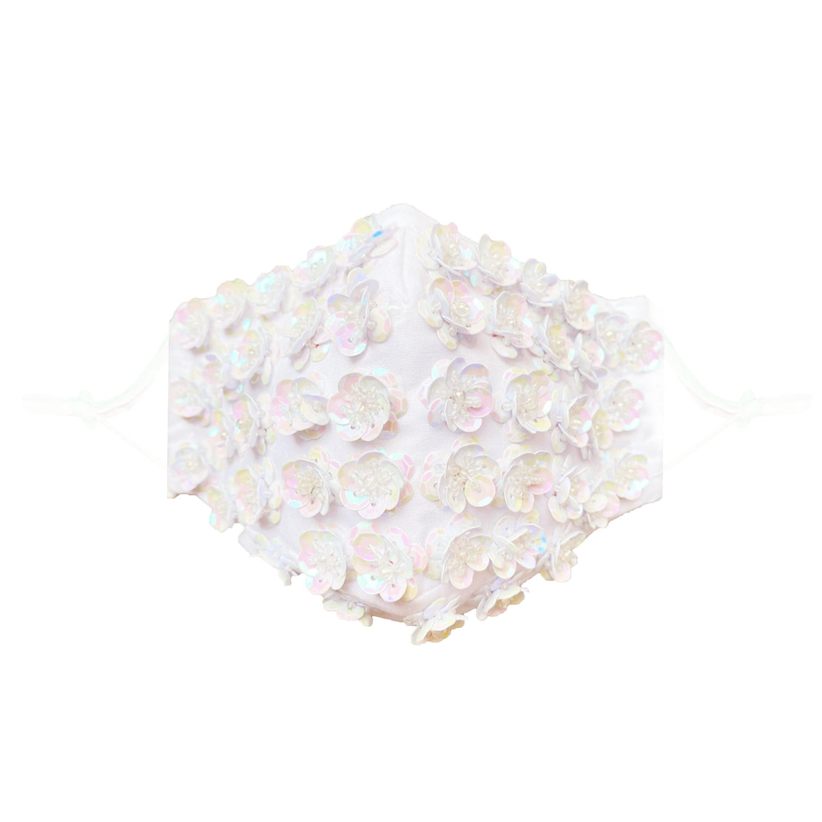 White pearl flower face mask with filter pocket for a bridal party