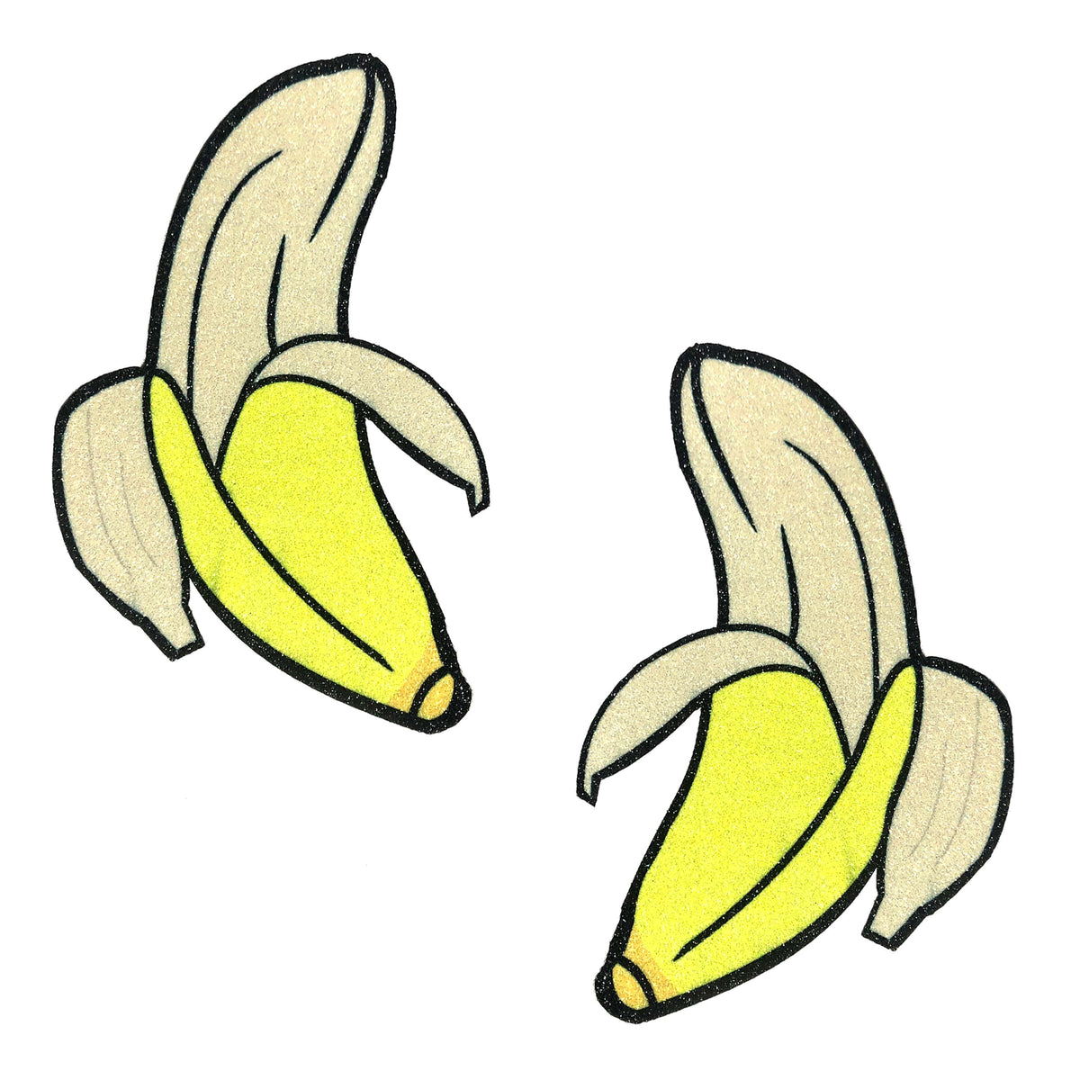 Yellow blacklight glitter banana nipple pasties shown on a clean background