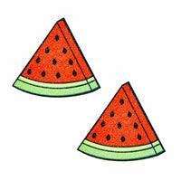 Red glitter watermelon slice nipple pasties shown on a clean background