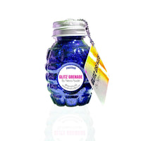 Royal blue chunky cosmetic glitter in aloe gel inside a keychain container