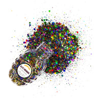 Rainbow holographic cosmetic glitter in aloe gel on a keychain laid out to show color and finish