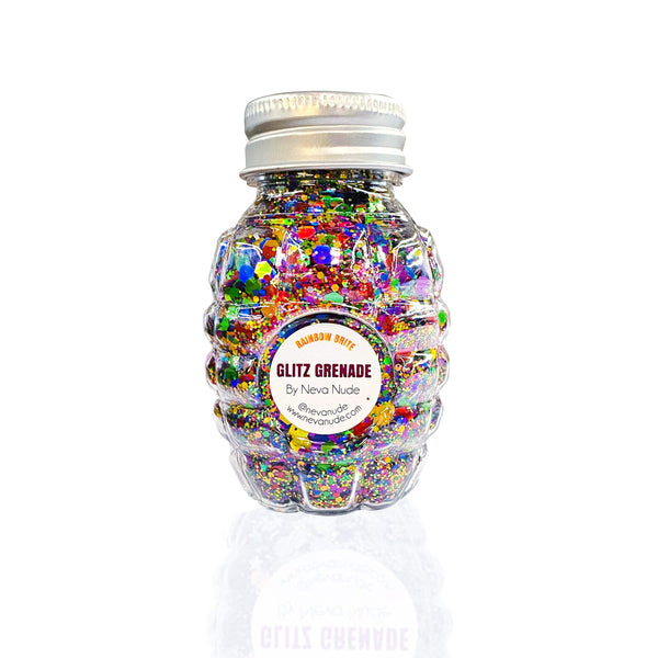 Rainbow Brite Cosmetic Glitter Glitz Grenade Keychain in Aloe Gel