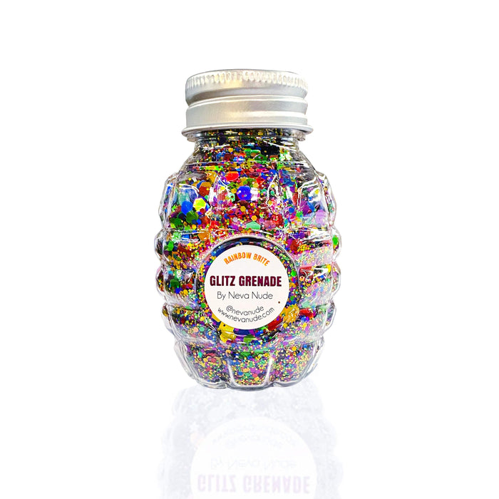 Rainbow holographic cosmetic glitter in aloe gel on a keychain shown on a clean background
