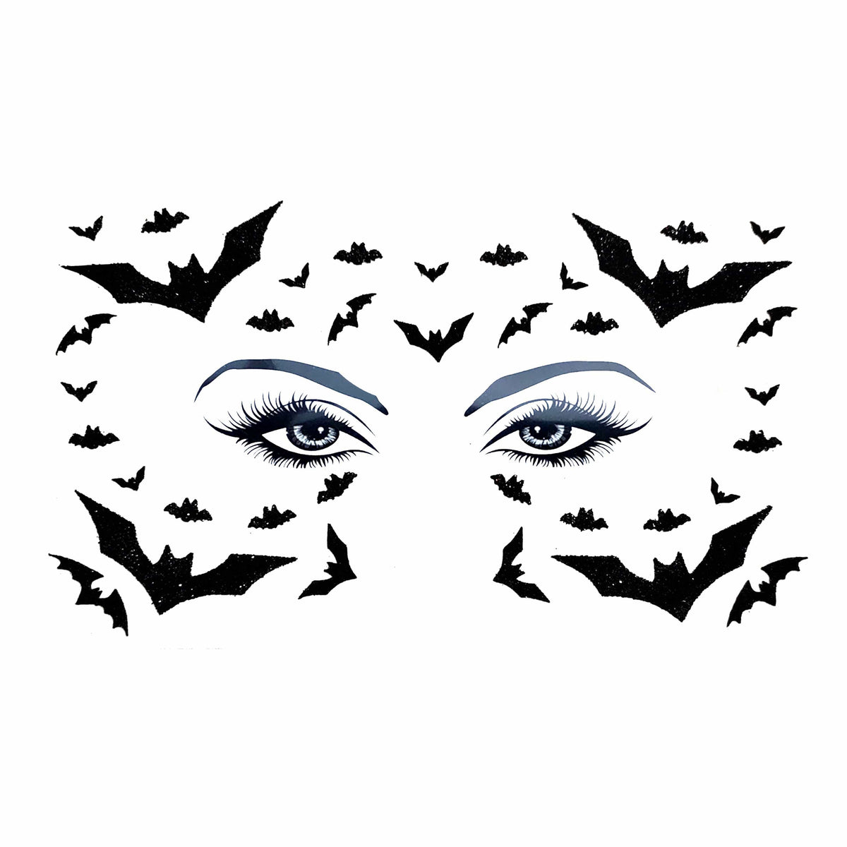 Black glitter bat face stickers for a vampire Halloween costume