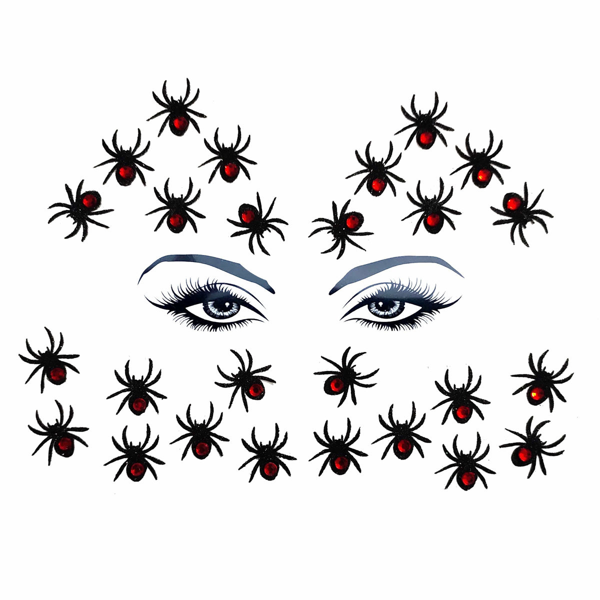 Black and red glitter crystal spider body stickers for Halloween