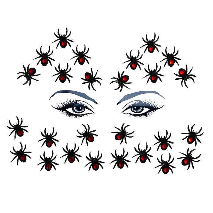 Black and red glitter crystal spider body stickers for Halloween