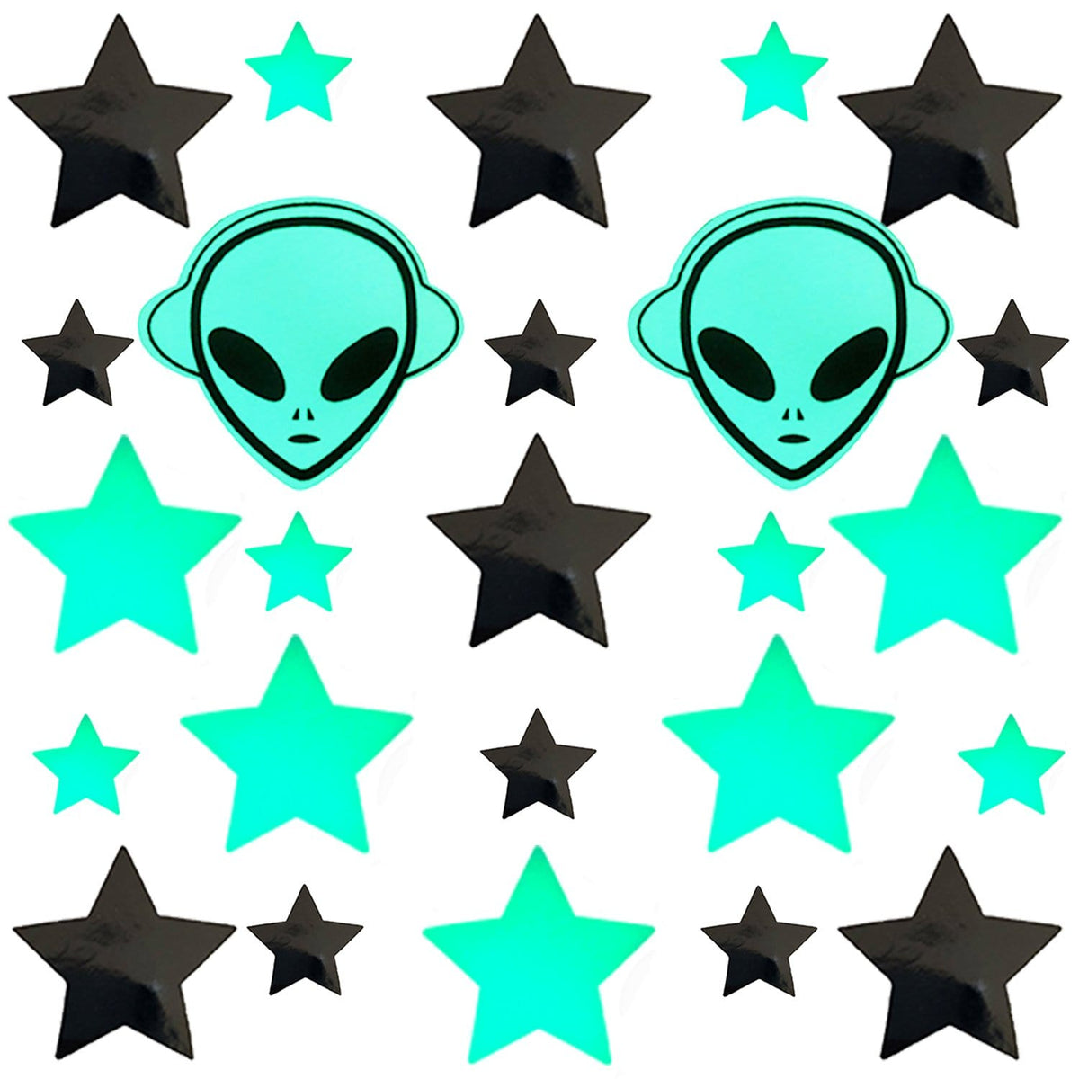Glow alien and black star nipple sticker crop top with a UFO rave vibe