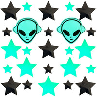 Glow alien and black star nipple sticker crop top with a UFO rave vibe