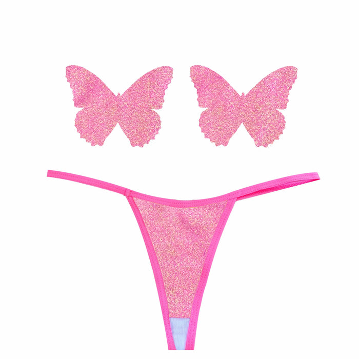 Soft pink shimmer pastie and pantie lingerie set for a date night