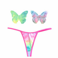Pastel rainbow tie dye velvet lingerie set showing the soft velvet texture