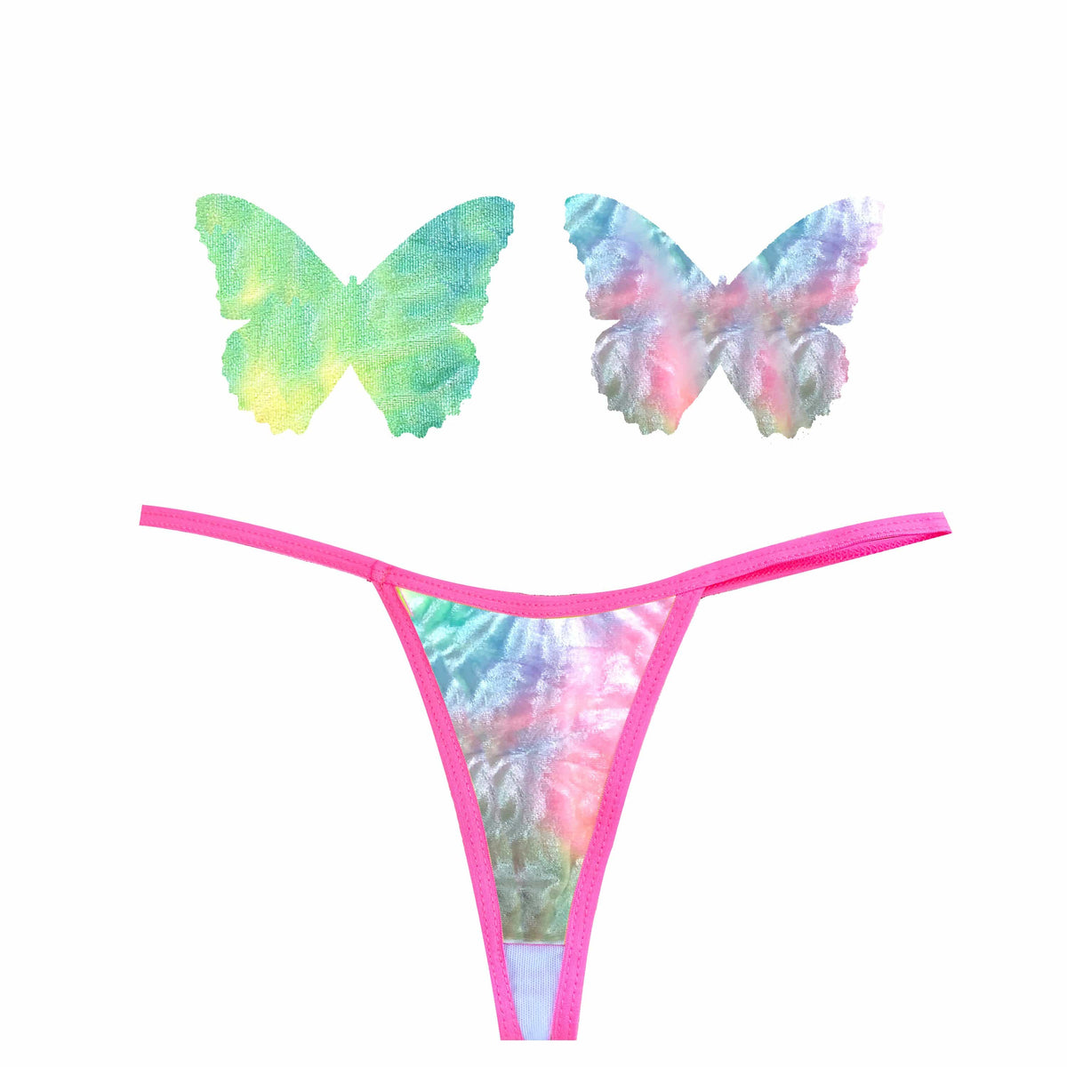 Pastel rainbow tie dye velvet pastie and pantie set for a rave