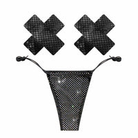 Shiney Hiney Iridescent Black Crystal High Waisted Pastie and Pantie Lingerie Set
