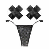 Shiney Hiney Iridescent Black Crystal High Waisted Pastie and Pantie Lingerie Set