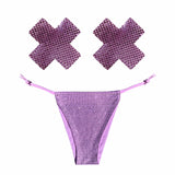 Shiney Hiney Iridescent Purple Crystal High Waisted Pastie and Pantie Lingerie Set