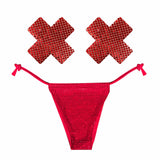 Shiney Hiney Iridescent Red Crystal High Waisted Pastie and Pantie Lingerie Set