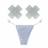 Shiney Hiney Iridescent White Crystal High Waisted Pastie and Pantie Lingerie Set