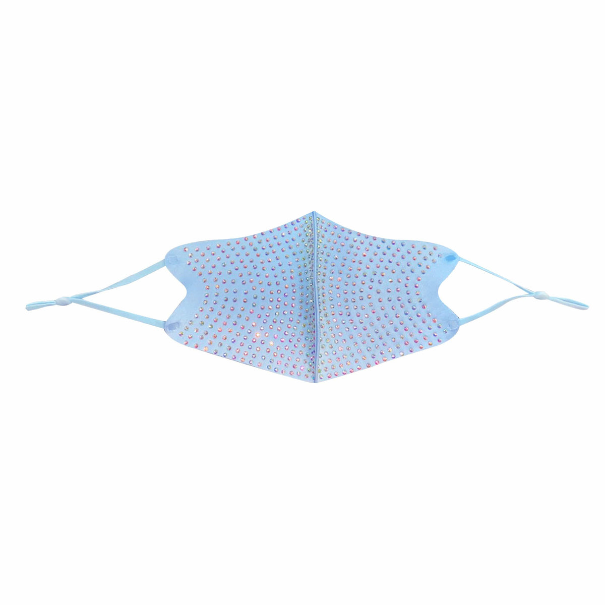 Alternate view of the baby blue crystal face mask with adjustable loops