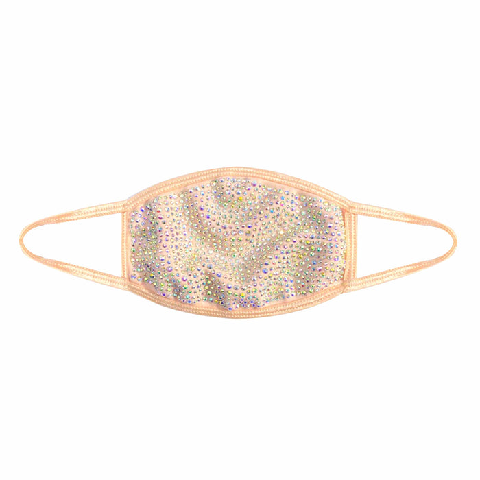 Nude peach crystal face mask with filter pocket and adjustable loops