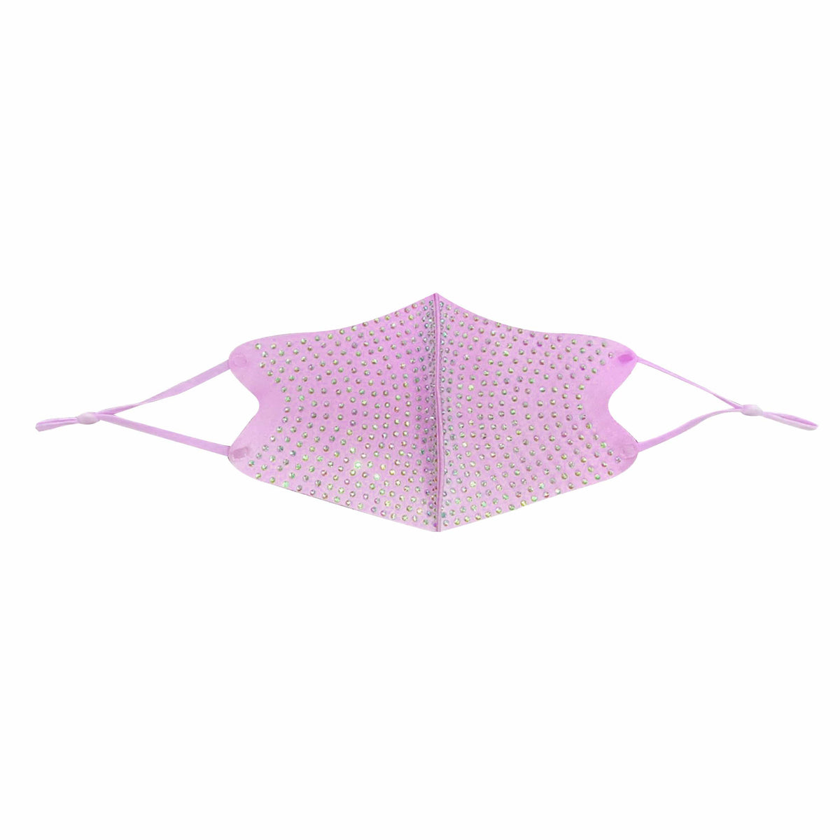 Alternate view of the pastel pink crystal face mask with adjustable loops