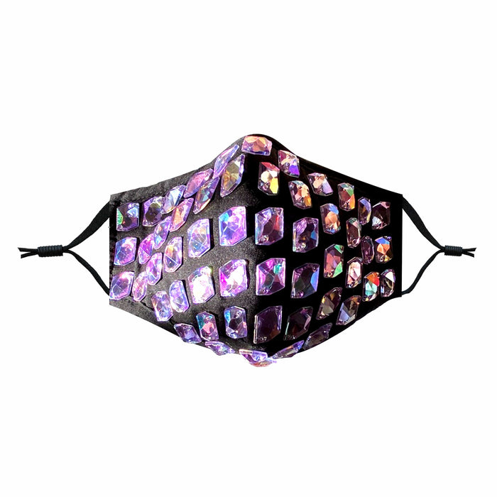 Iridescent chunky jewel face mask with filter pocket and galaxy glam shine