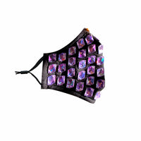 Purple iridescent chunky jewel face mask with filter pocket shown on its own