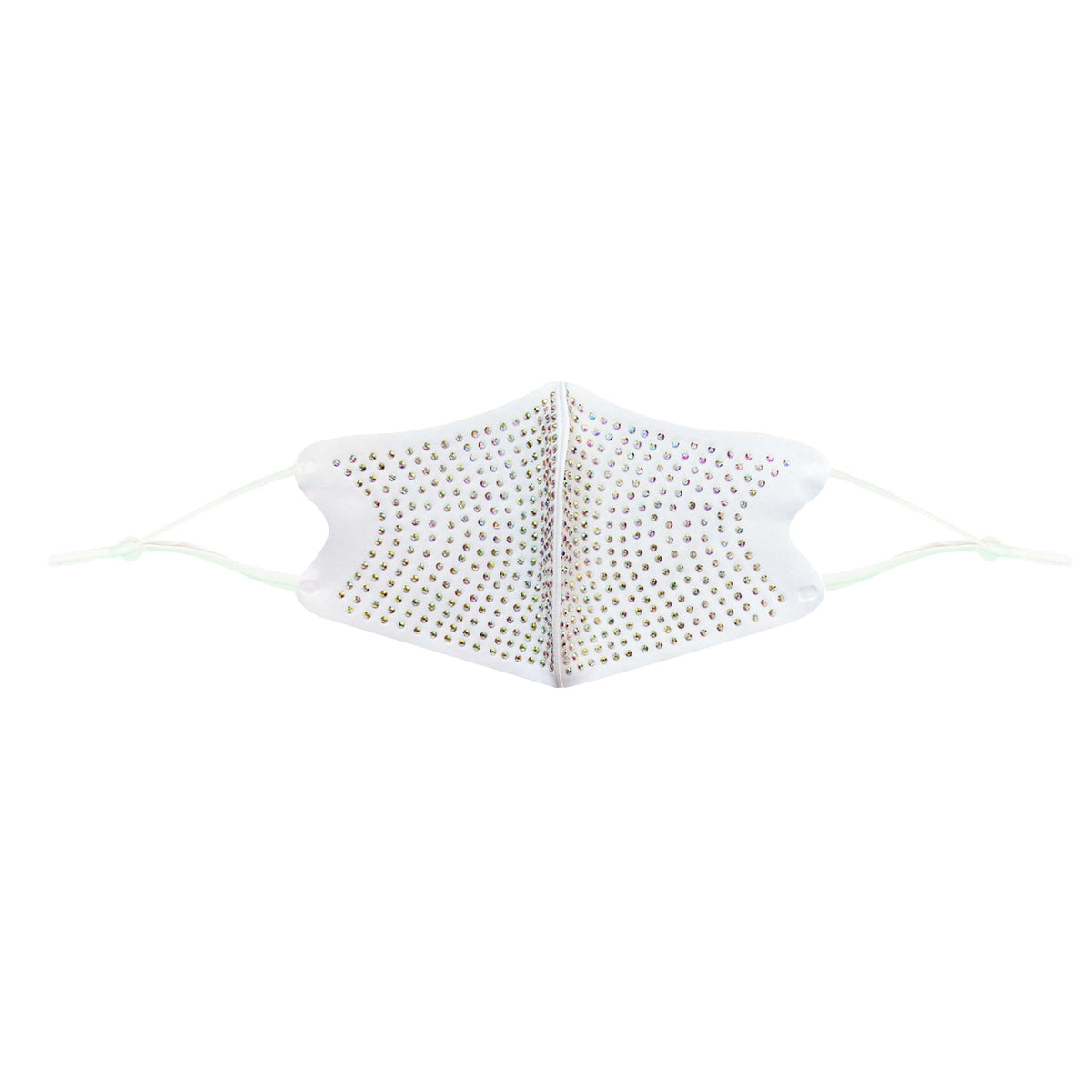 Alternate view of the white crystal face mask with adjustable loops