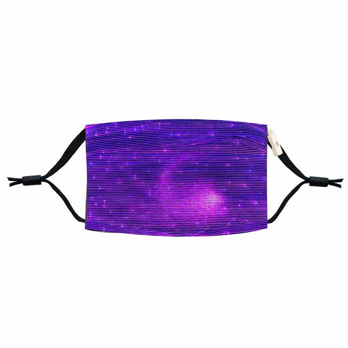 Black LED color changing face mask with filter lit up for a night rave