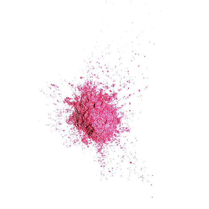 Rhubarb pink shimmer loose pigment eyeshadow with a soft pearly shimmer