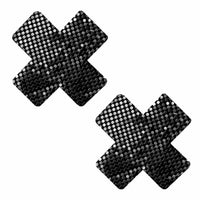 A pair of black chainmail style nipple cover pasties.