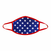 Blue and red star spangled face mask shown on a clean background
