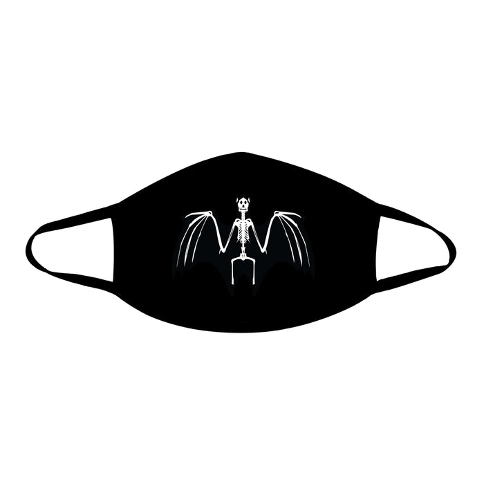 Black blacklight skeleton bat face mask for a Halloween night