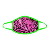 Neon pink and green cheetah print blacklight face mask shown on a clean background