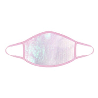 Pearl white and pink sequin sparkle face mask with a soft ballet glam shimmer, shown on its own
