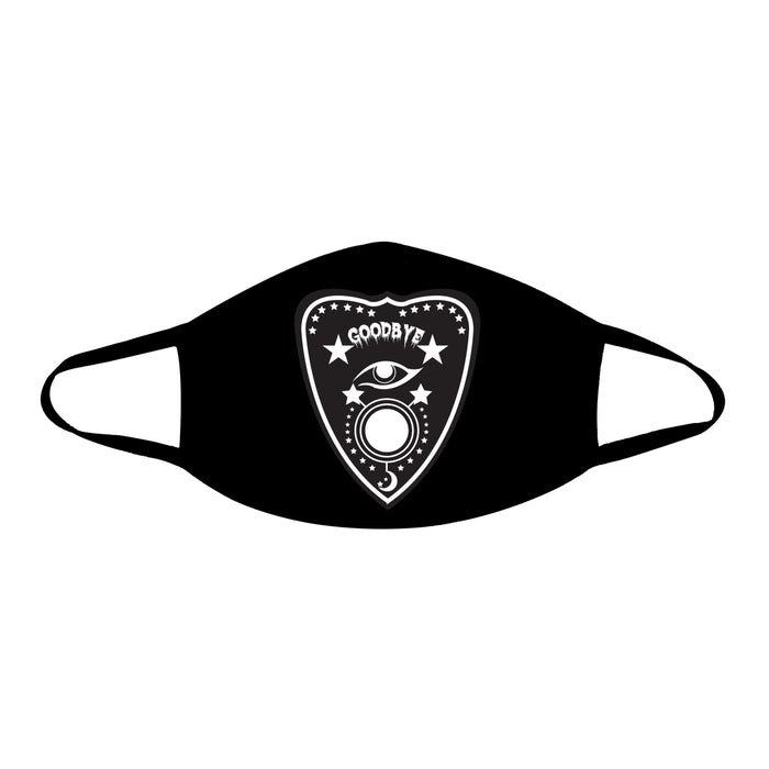 Black blacklight spirit board print face mask for a Halloween seance