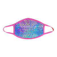 Alternate view of the rainbow holographic dino scale face mask