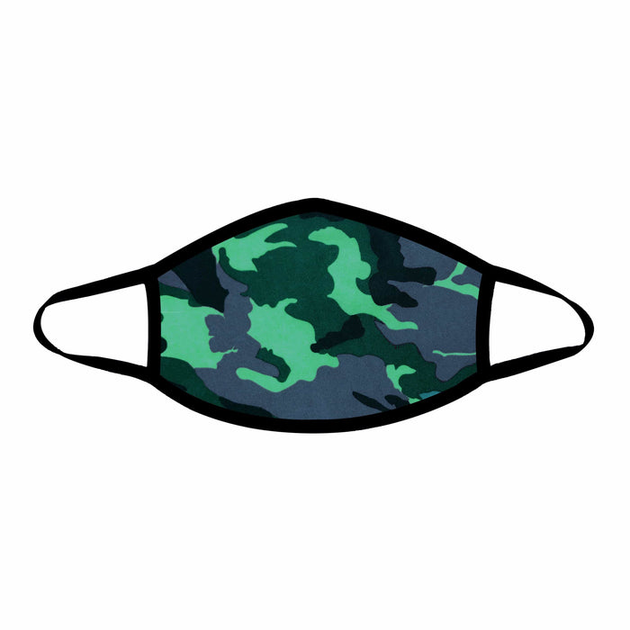 Green camo military style face mask shown on a clean background